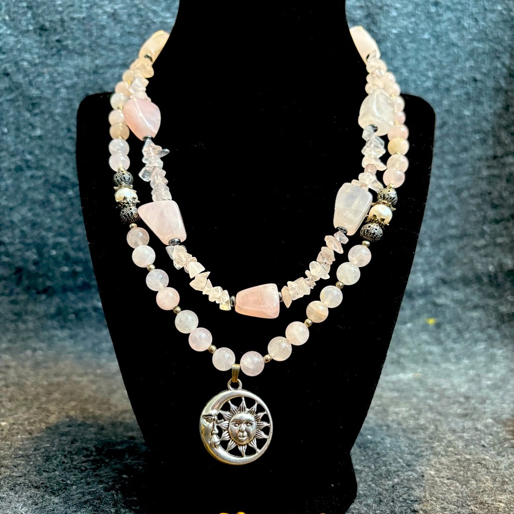 2 Rose Quartz, Pearl & Hematite Beaded Necklaces
